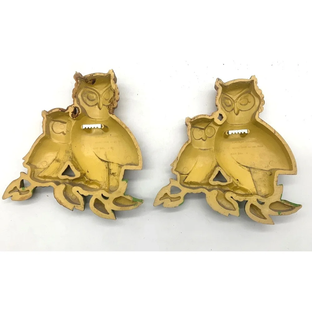 Vintage 1976 Homco Owl Wall Plaques Set of 2 Faux Wood Resin Decor 7403